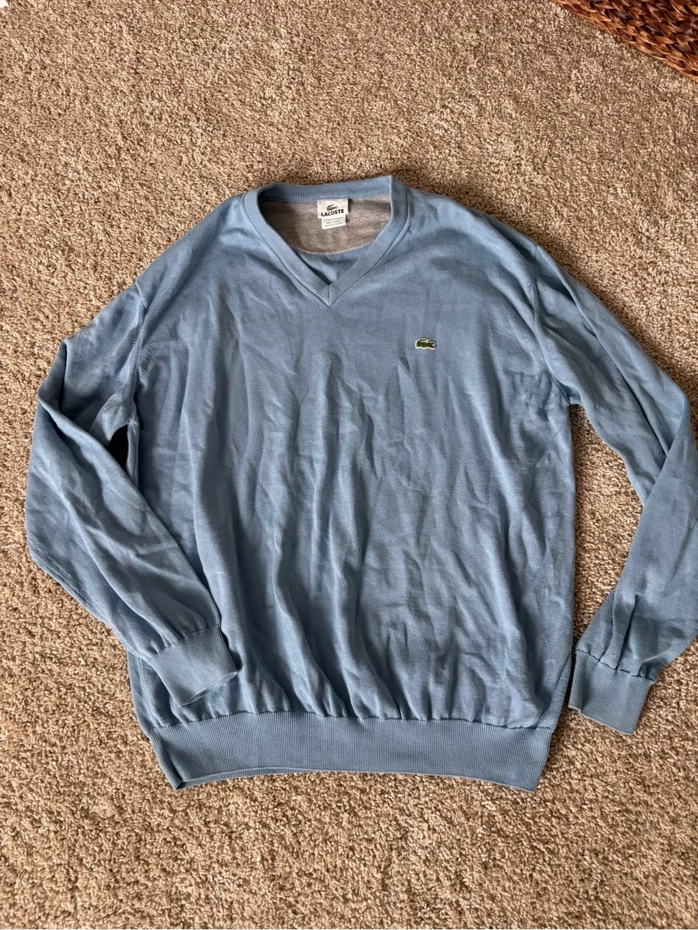 Lacoste Men's V-Neck Cotton Sweater – Light Blue Sz 7